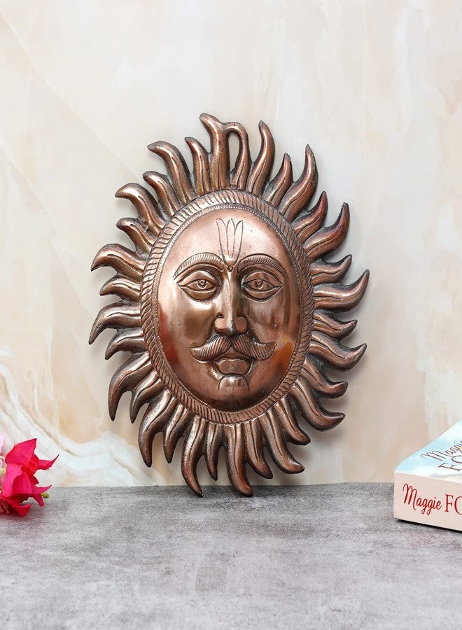 Craft Trade Handmade Decorative Sun Idol Face with Copper Polish Wall Hanging Statue Puja Vastu Figurine Surya for Positivity for Home Enterance Door and Office Décor - Image 3